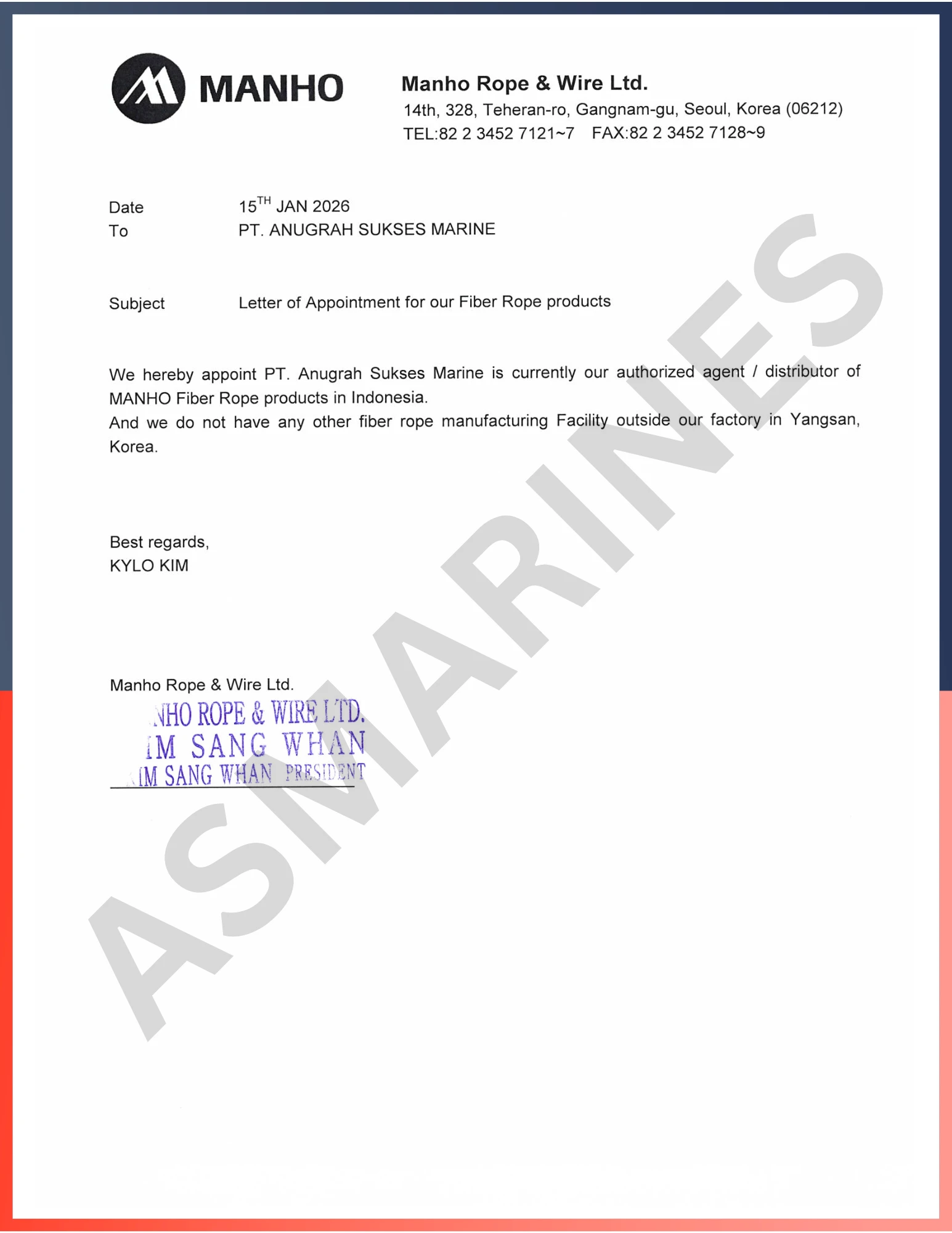 Agency Letter Manho Rope 2026